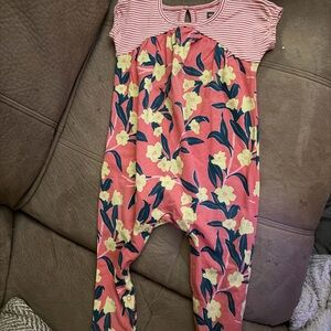 Tea girls 12-18 month one piece Coral Floral Baby Romper with Stripes!